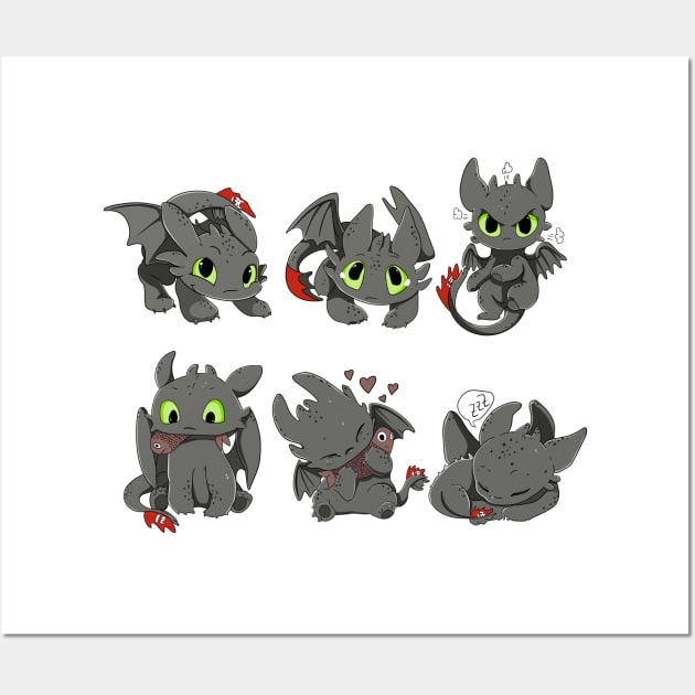 Toothless set, cute character how to train your dragon, kids cute design Wall Art by PrimeStore